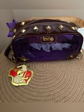 Loop NYC Clear Purple Bag Gold Studs Zipper Flower Handcuffs